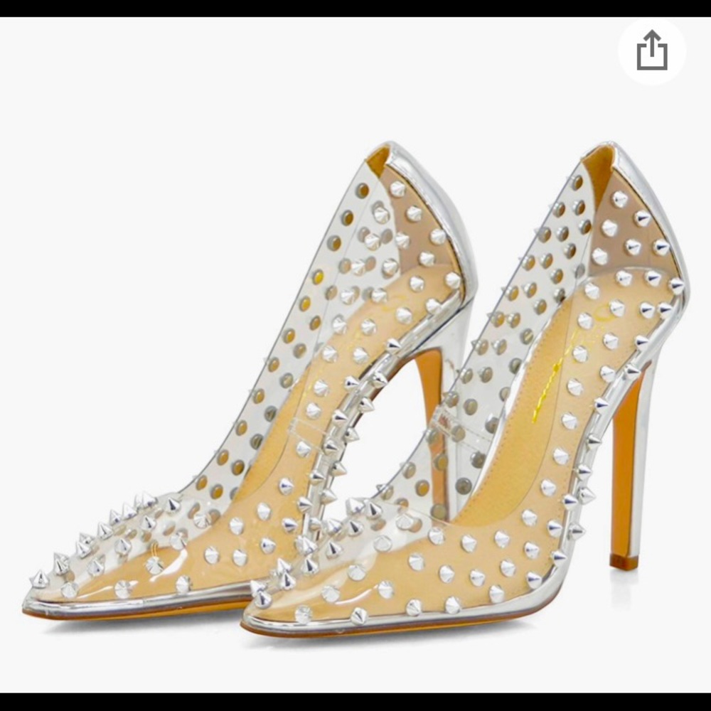 Spike studded stilletto(clear with silver studs)